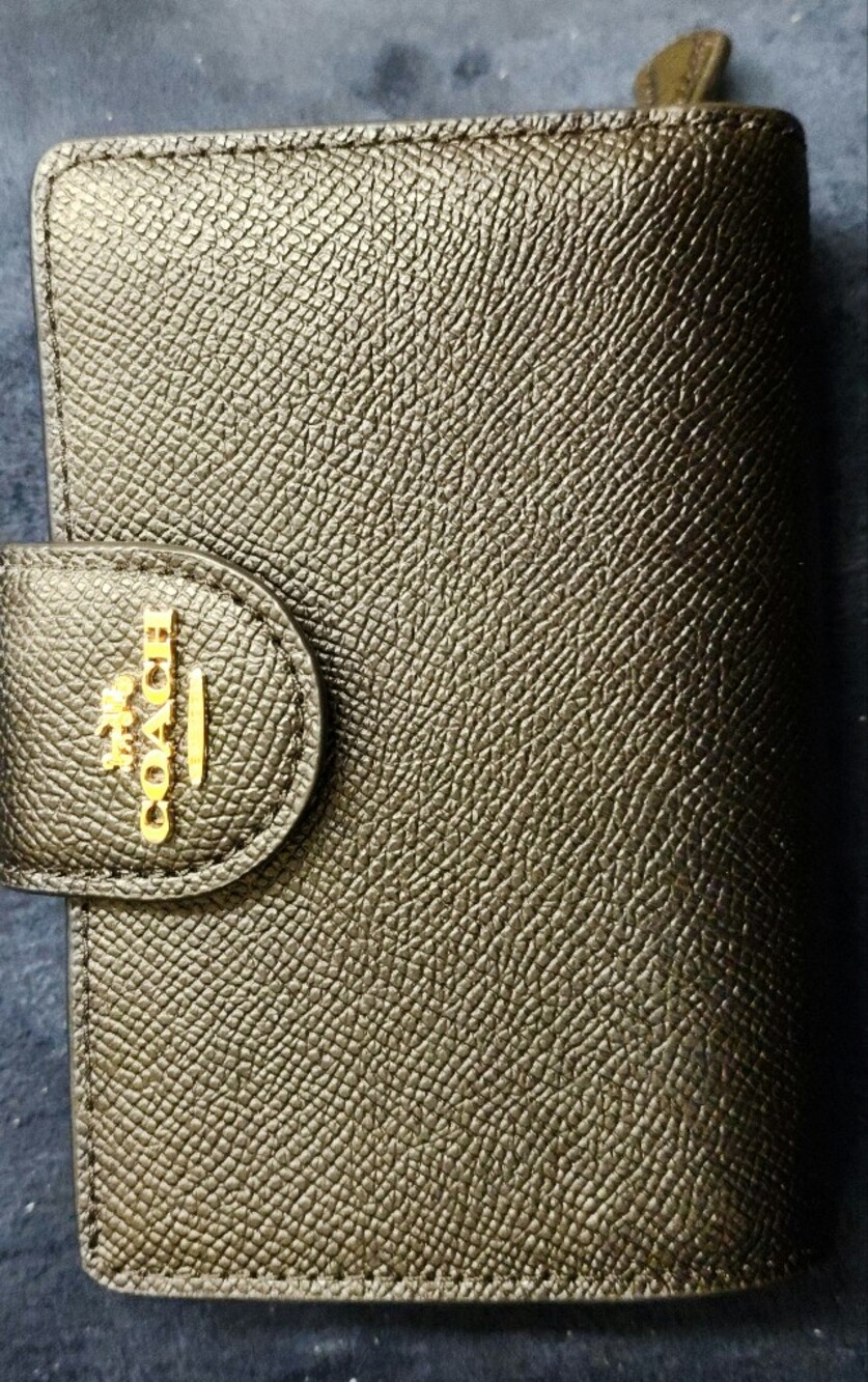 Coach Black Pebbled Leather Wallet with Gold Logo Accent